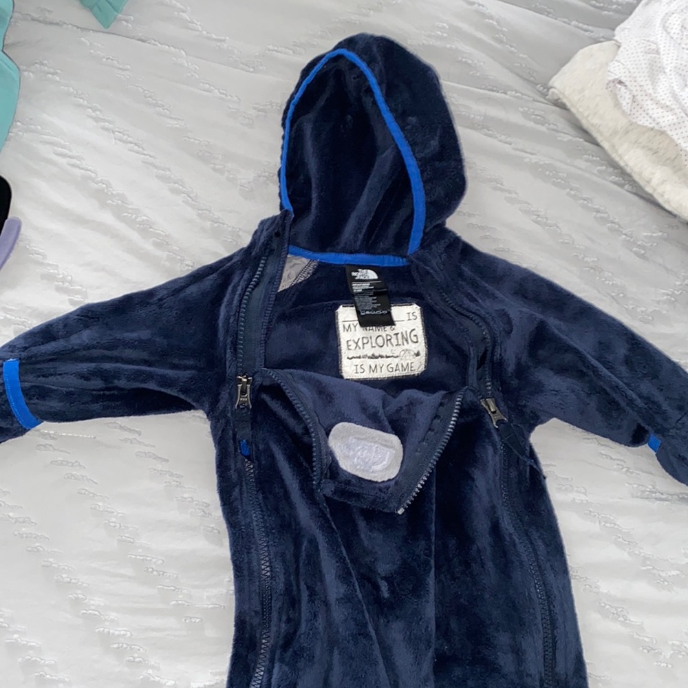 North Face Infant 3-6 Mth Chimborazo One Piece Winter Plush Blue - Picture 2 of 2